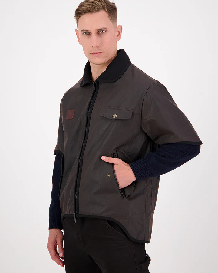 Men's 3/4 Sleeve Brown Oilskin Jacket - Image 3