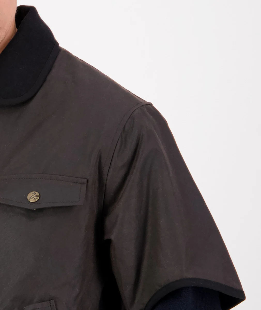 Men's 3/4 Sleeve Brown Oilskin Jacket - Image 6