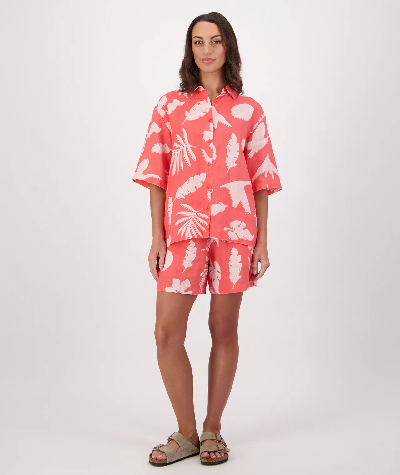 Women's Leafage Linen Short Sleeve Shirt - Image 3